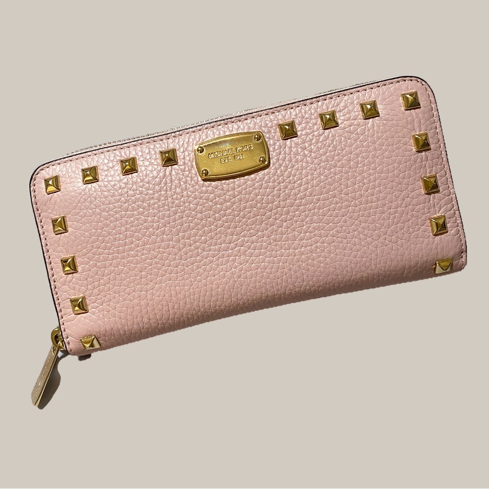 Michael Kors Light Pink Wallet Clutch With Metal Studs